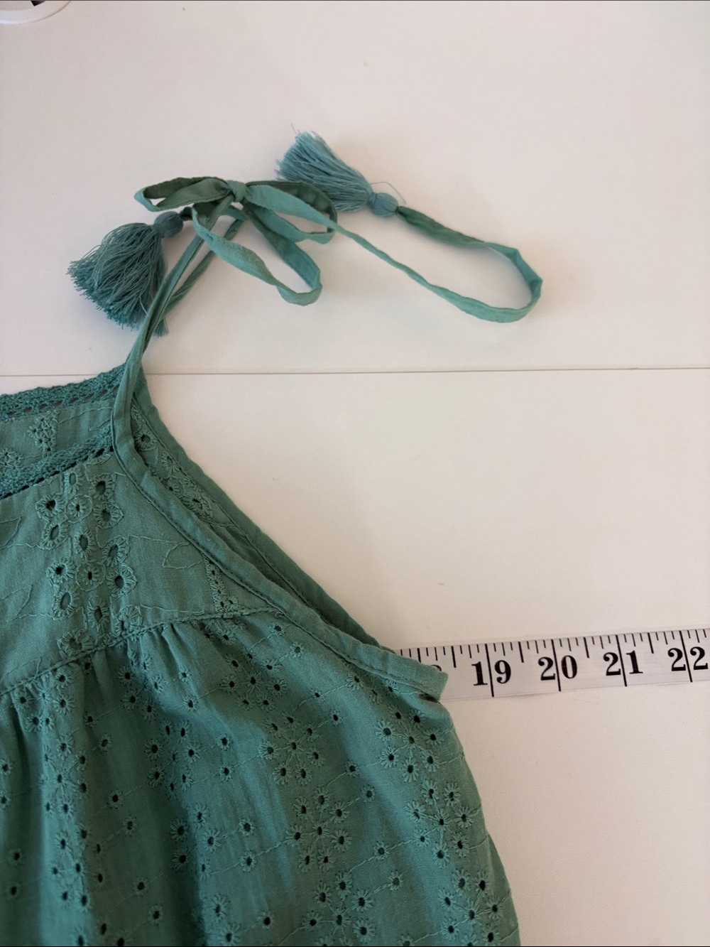 easel Eyelet Soft Pastel Green 100% Cotton Tiered Trapeze Dress (L) Cottagecore - Picture 10 of 13